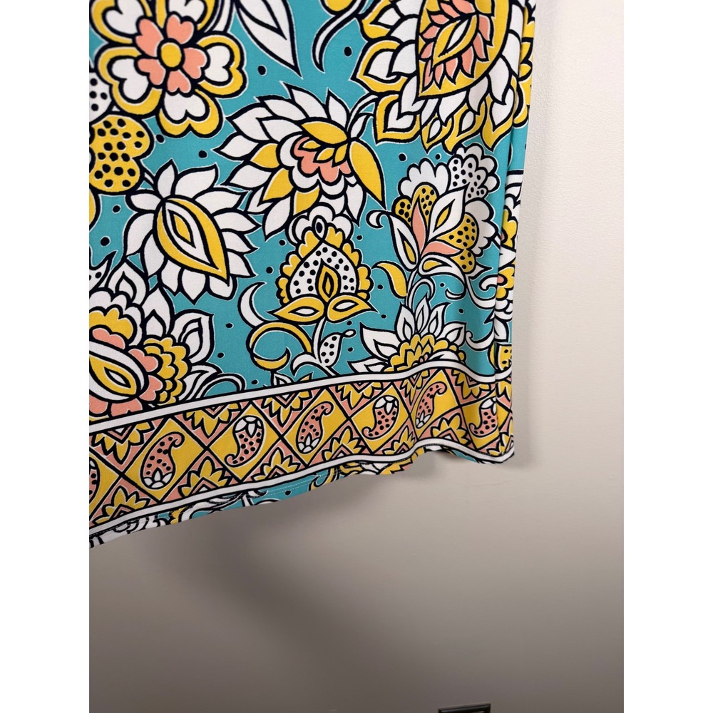 Leota Floral Paisley Ruffle Sleeve Shift Dress Teal Yellow XS Made in NY - Picture 5 of 9